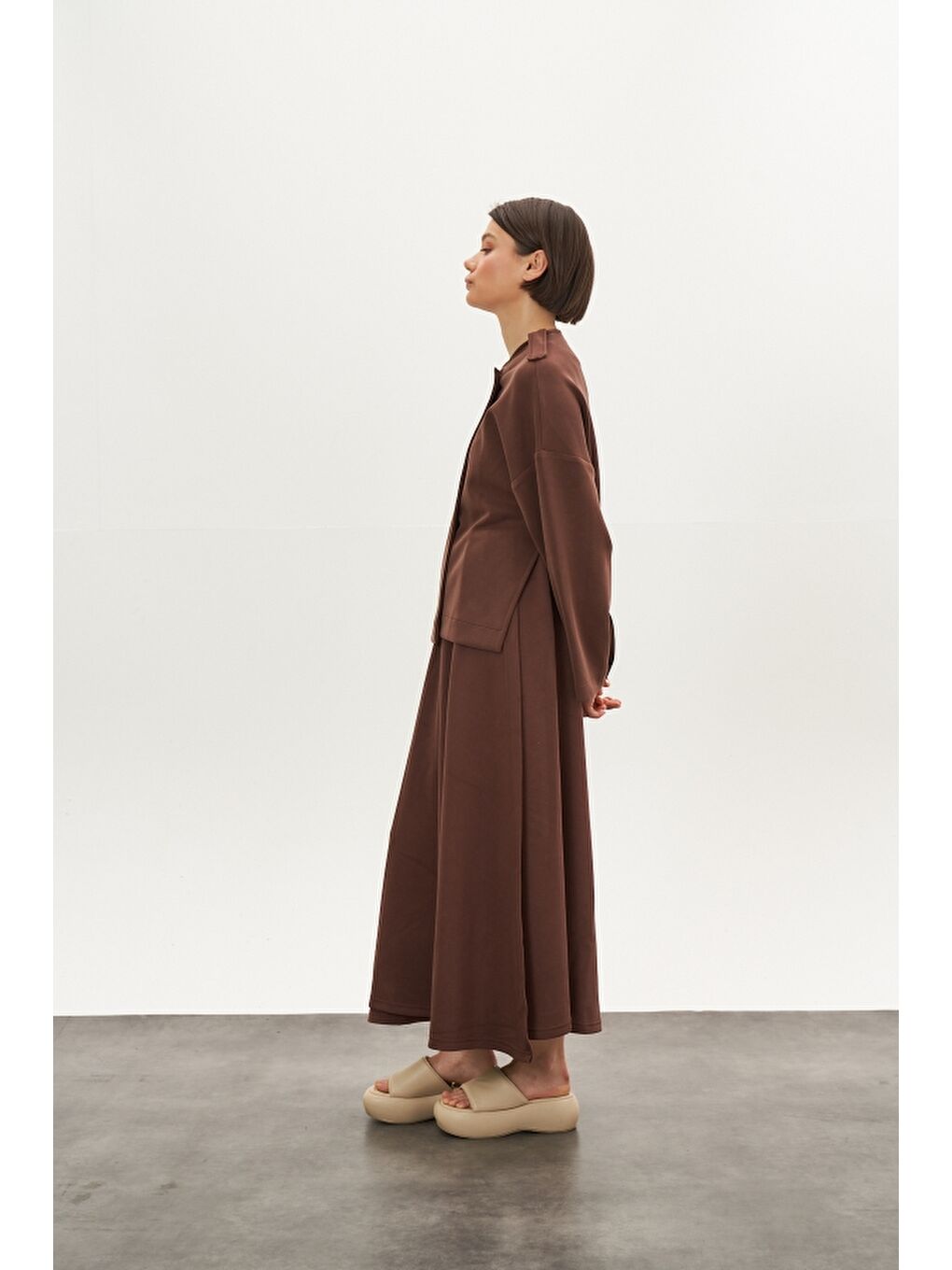 Kahverengi Kruvaze Modal Etek Ceket Alt Üst Takım Kahve-3