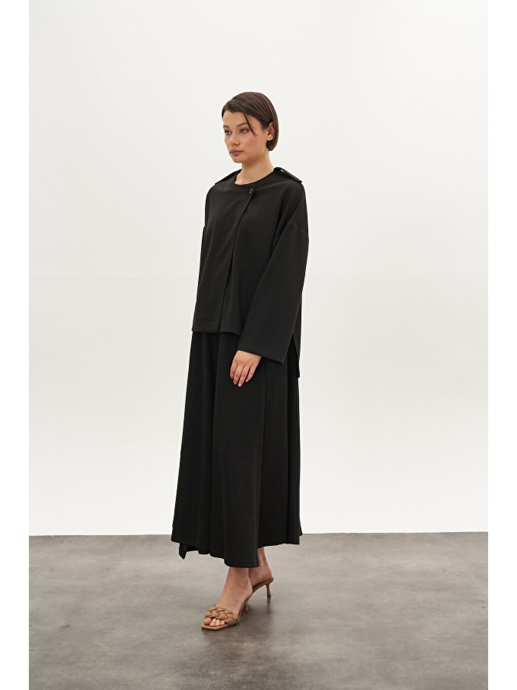 Karışık Kruvaze Modal Etek Ceket Alt Üst Takım Siyah-2