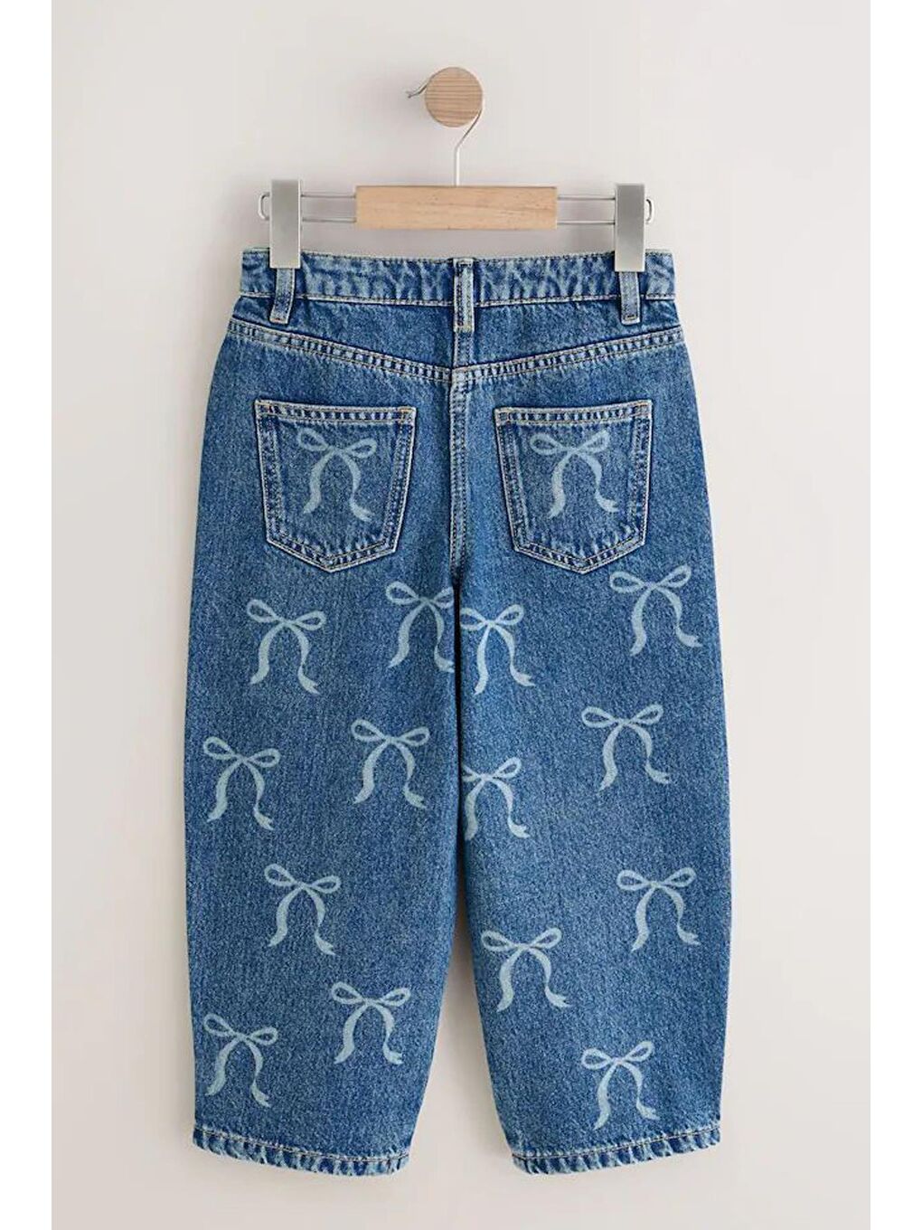 Kız Çocuk Mavi Fiyonk Baskılı Jean Pantolon-1