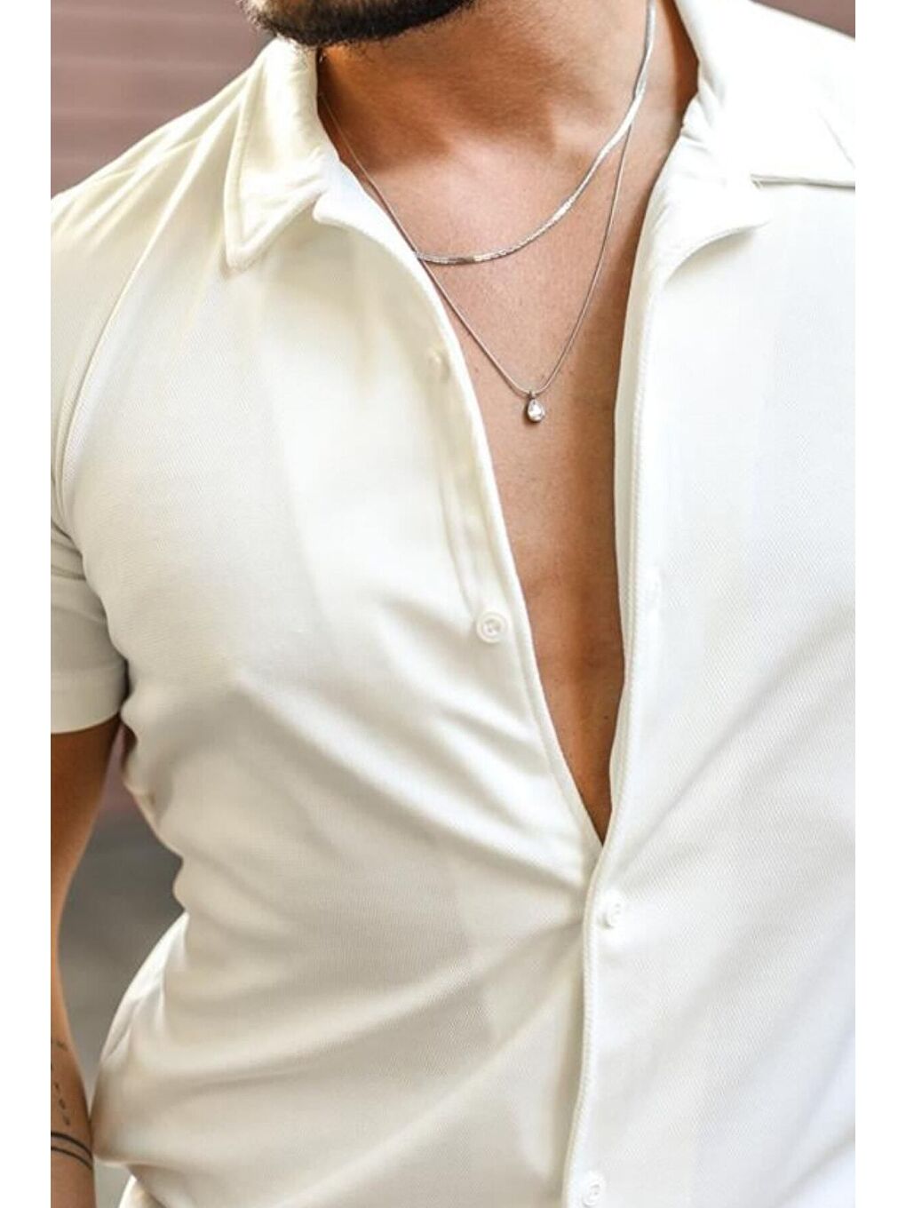 Erkek Beyaz Slim Fit Alt Üst Şort Takım gmlksrt01r01s-3