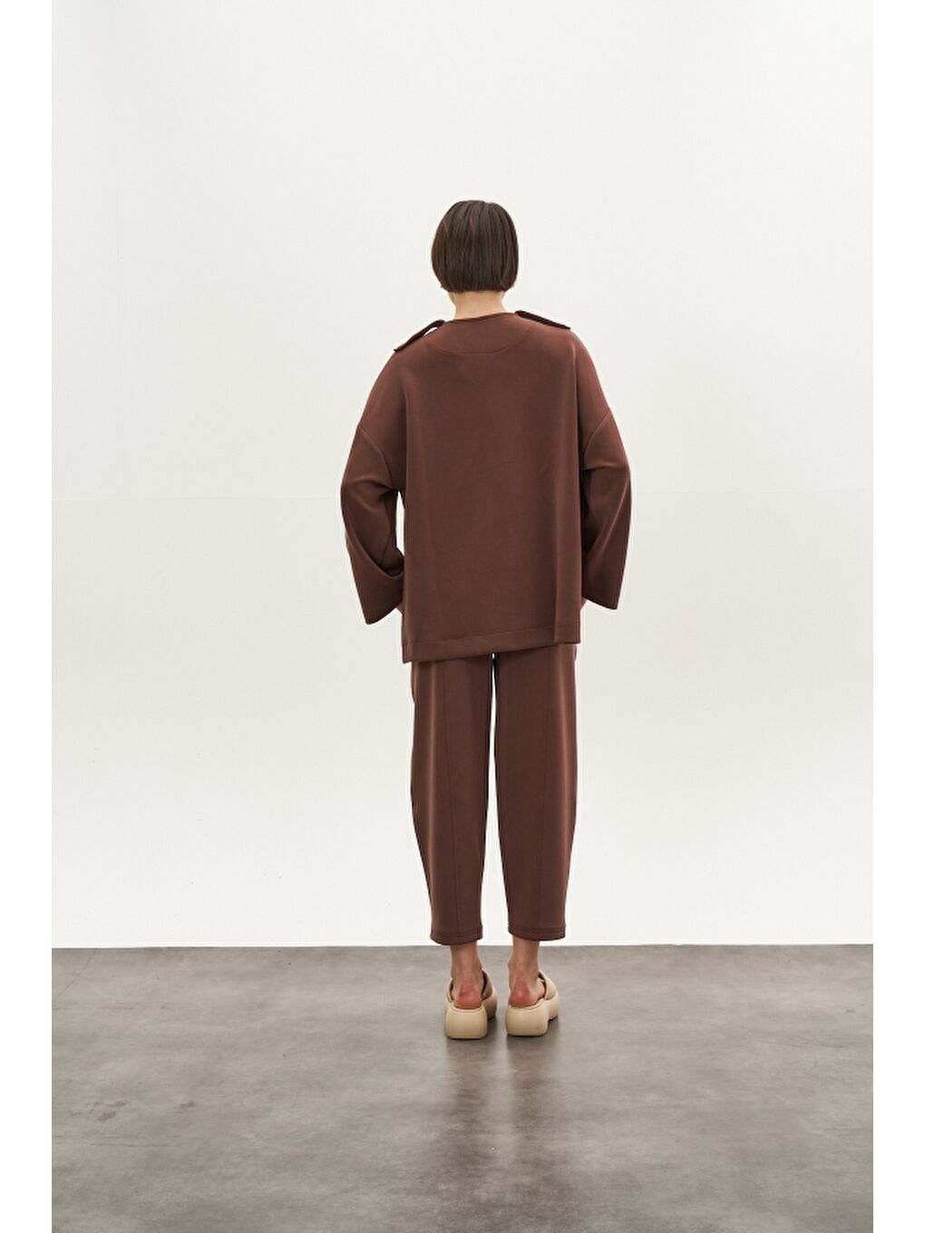 Kahverengi Önü Dikişli Modal Pantolon Ceket Alt Üst Takım Kahve-4