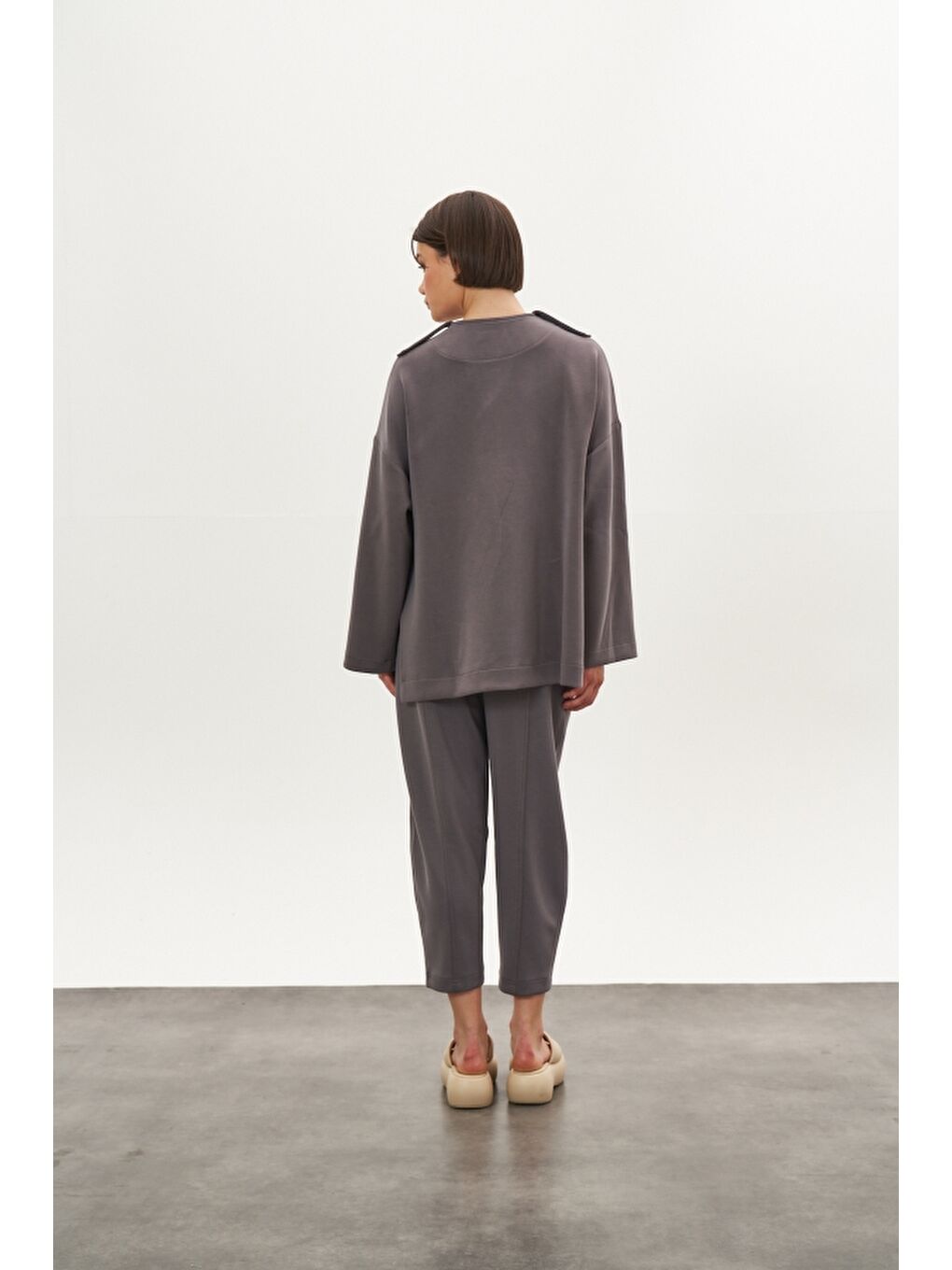 Önü Dikişli Modal Pantolon Ceket Alt Üst Takım Gri-1