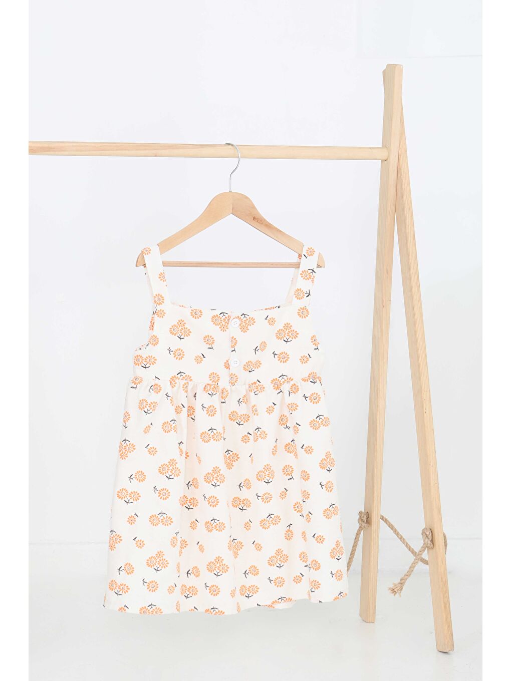 Kız Çocuk Turuncu Çiçek Desenli Elbise - 27217