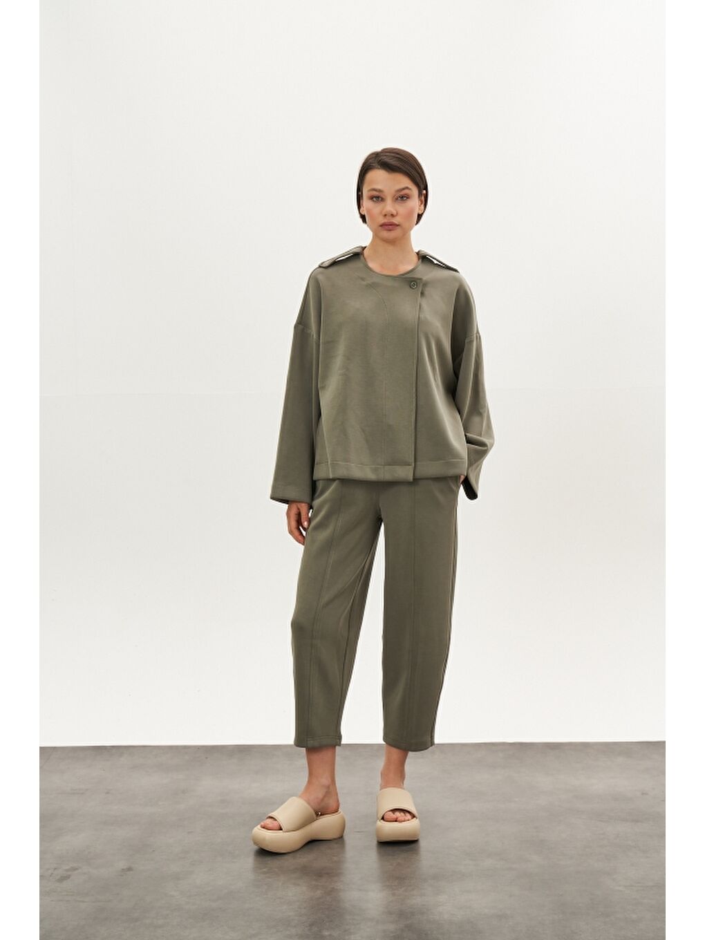 Önü Dikişli Modal Pantolon Ceket Alt Üst Takım Haki-2