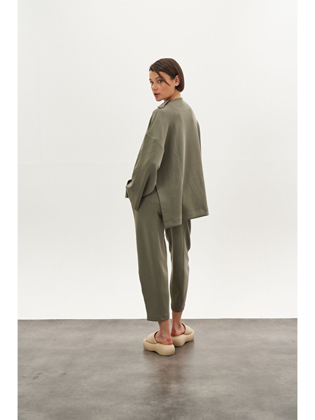 Önü Dikişli Modal Pantolon Ceket Alt Üst Takım Haki-4