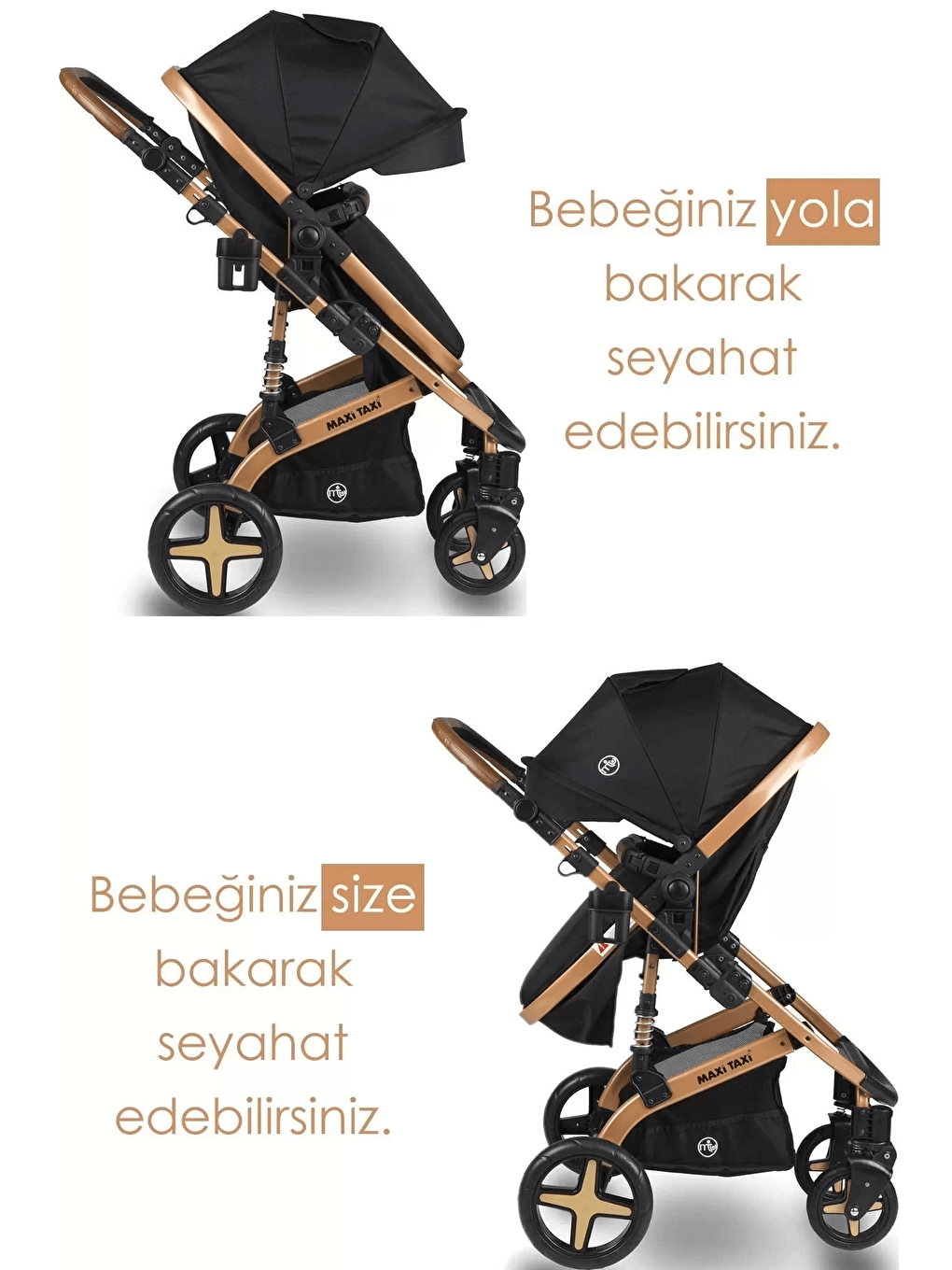 Maxi Taxi Renksiz Fast Pro Alüminyum Travel Sistem Bebek Arabası - Gold Kahve - 3