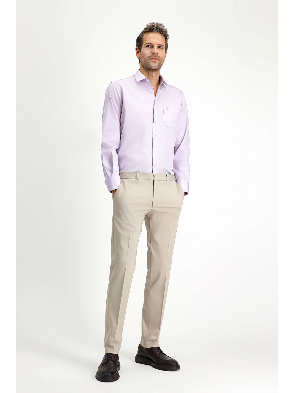 Lila Uzun Kol Non Iron Saten Klasik Pamuklu Büyük Beden Gömlek-1