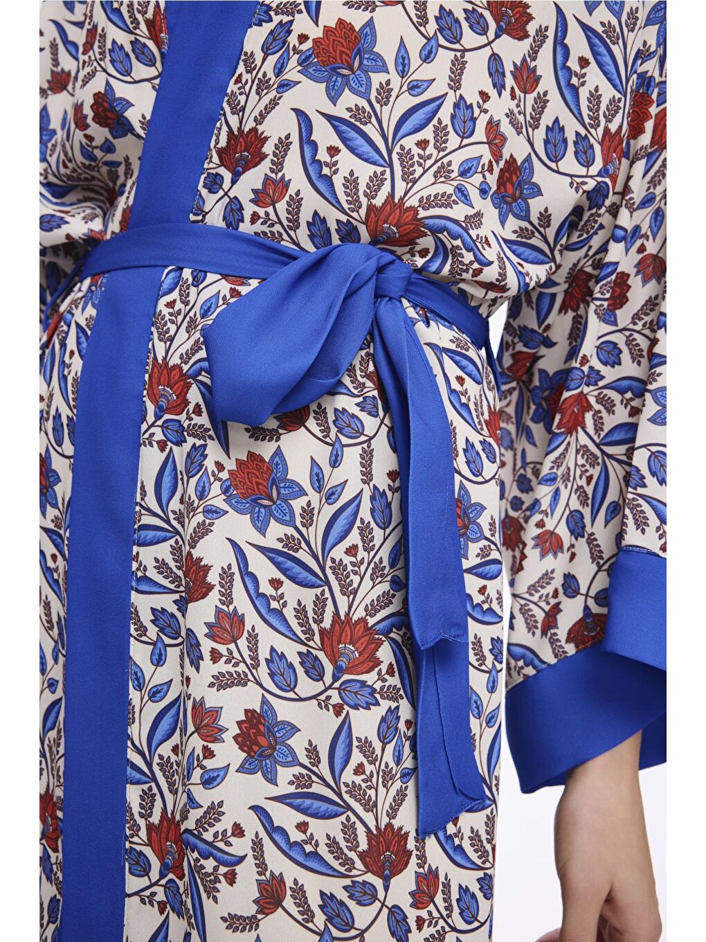 Mavi Çiçek Desenli Uzun Kimono 5049-2