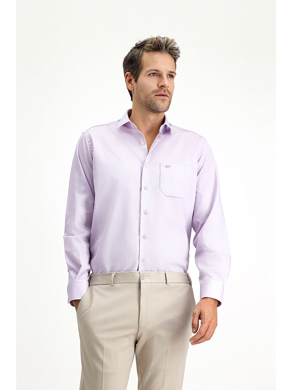 Lila Uzun Kol Non Iron Saten Klasik Pamuklu Büyük Beden Gömlek-2