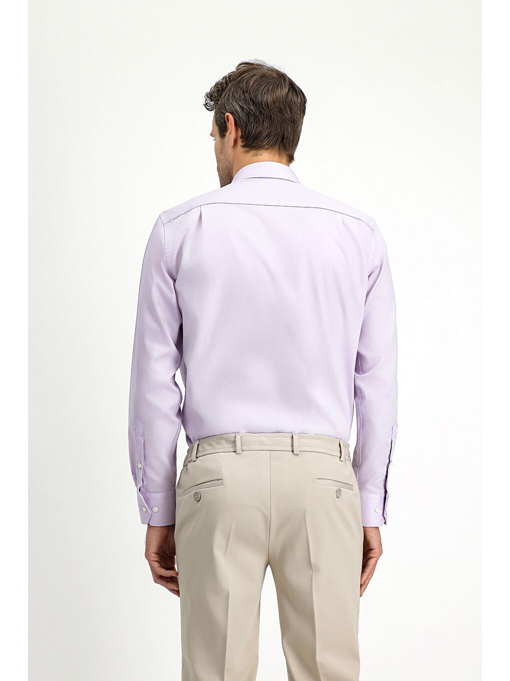 Lila Uzun Kol Non Iron Saten Klasik Pamuklu Büyük Beden Gömlek-3