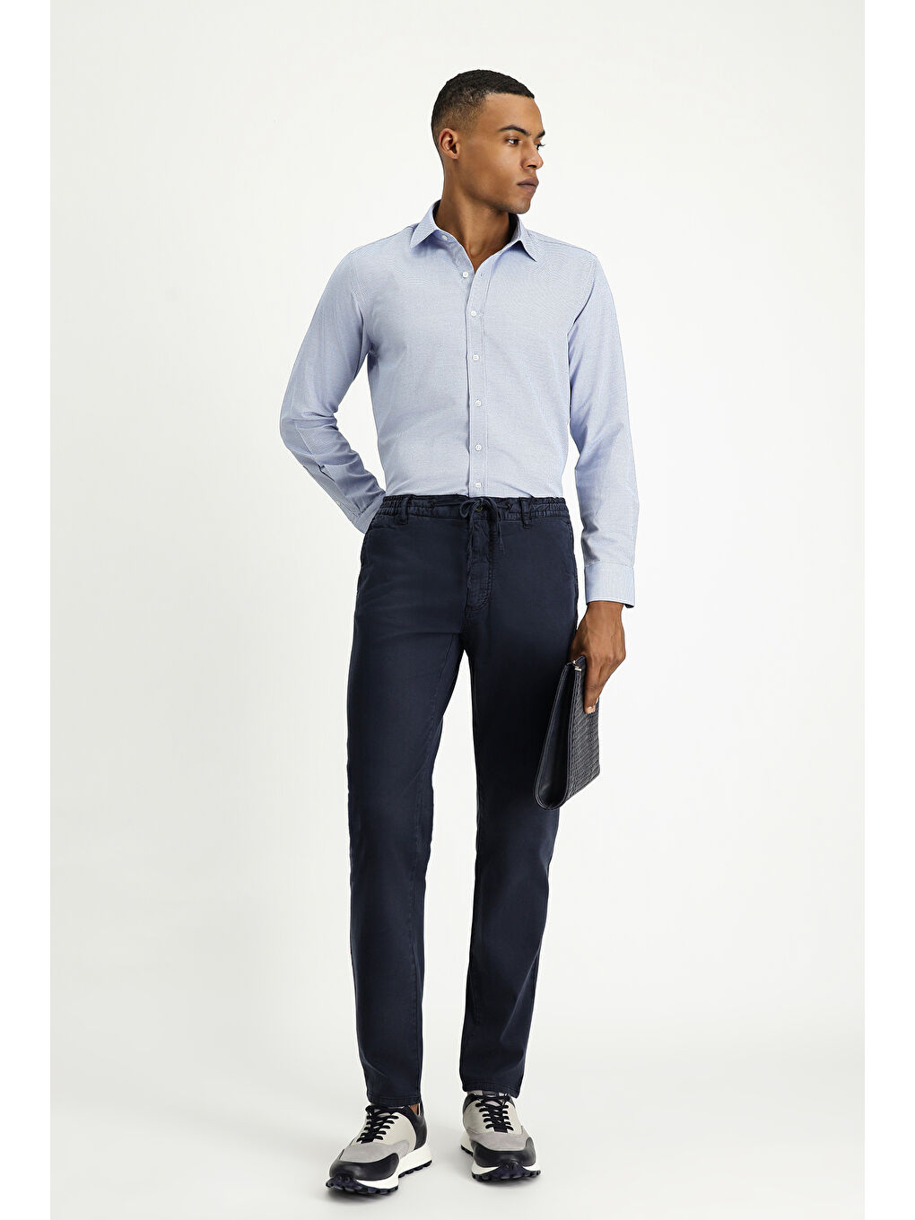 Mavi Uzun Kol Slim Fit Dar Kesim Klasik Desenli Pamuklu Kolay Ütülenebilir Gömlek