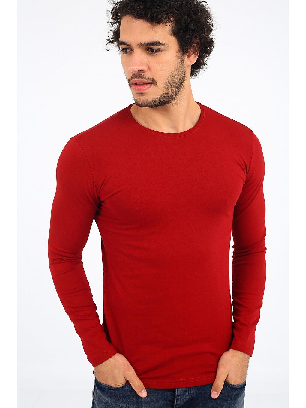 Bordo Mys Lion 4013 Slim Fit Likralı Uzun Kol Basic Tişört