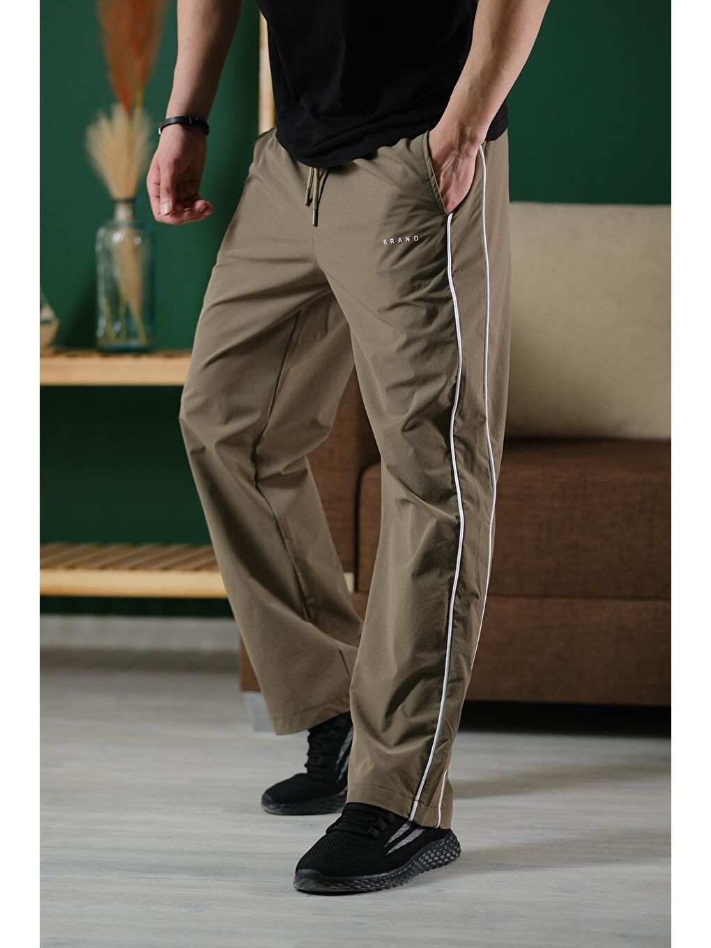 Yeşil Brand Rahat Kesim Kort Paraşüt Şeritli Outdoor Erkek Eşofman Alt-2