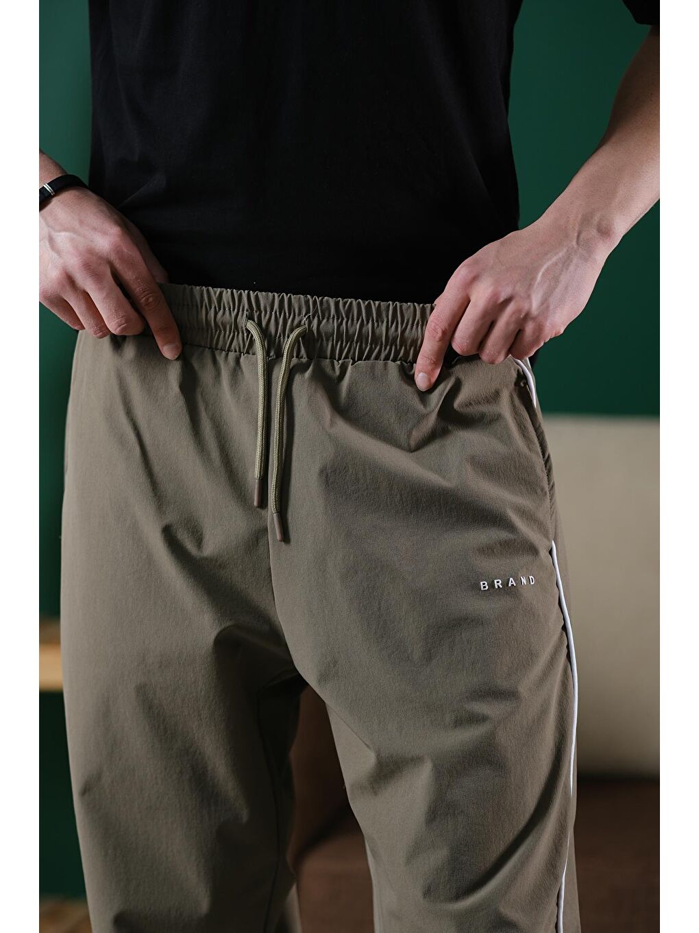 Yeşil Brand Rahat Kesim Kort Paraşüt Şeritli Outdoor Erkek Eşofman Alt-3