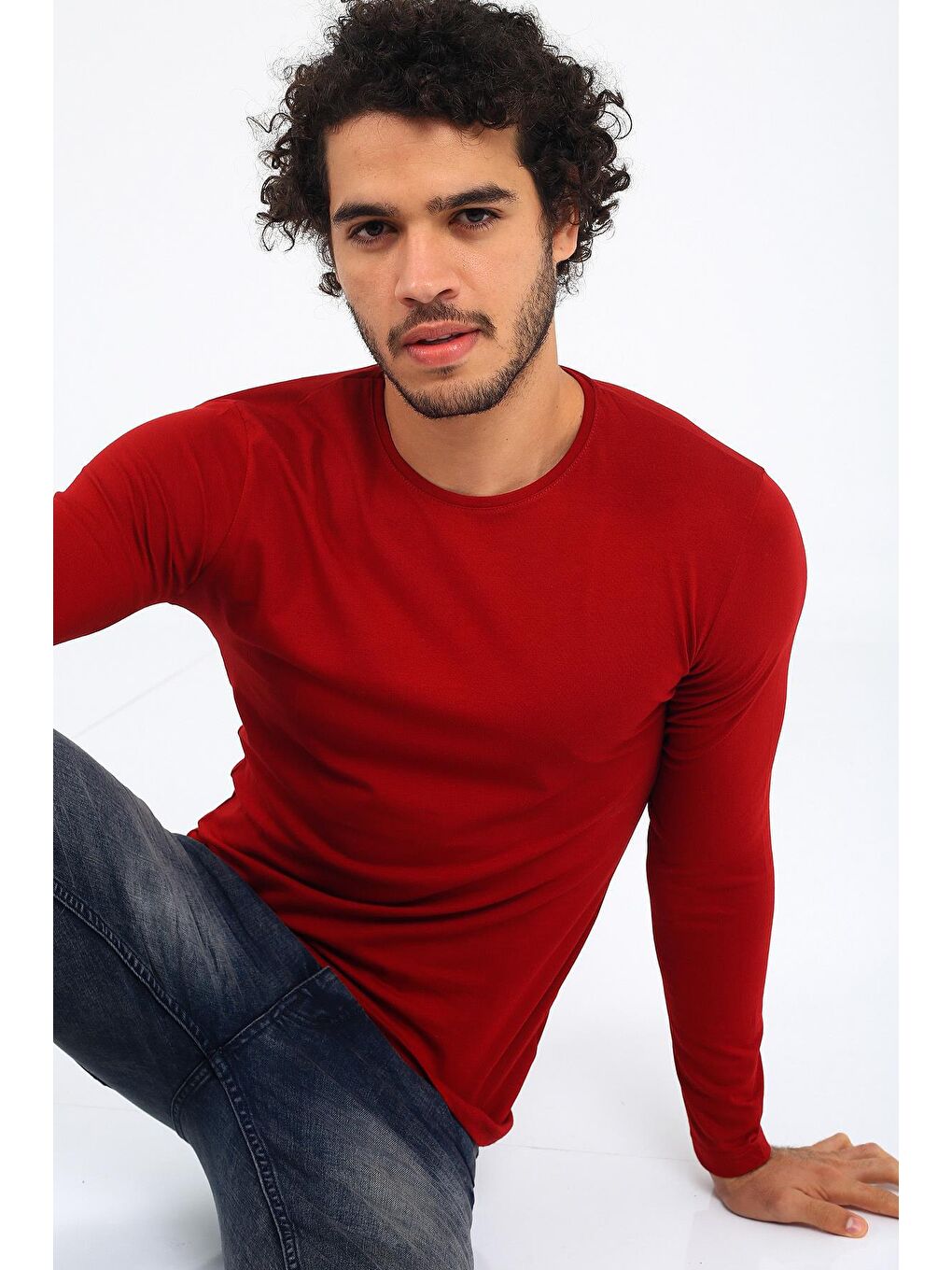 Bordo Mys Lion 4013 Slim Fit Likralı Uzun Kol Basic Tişört-1