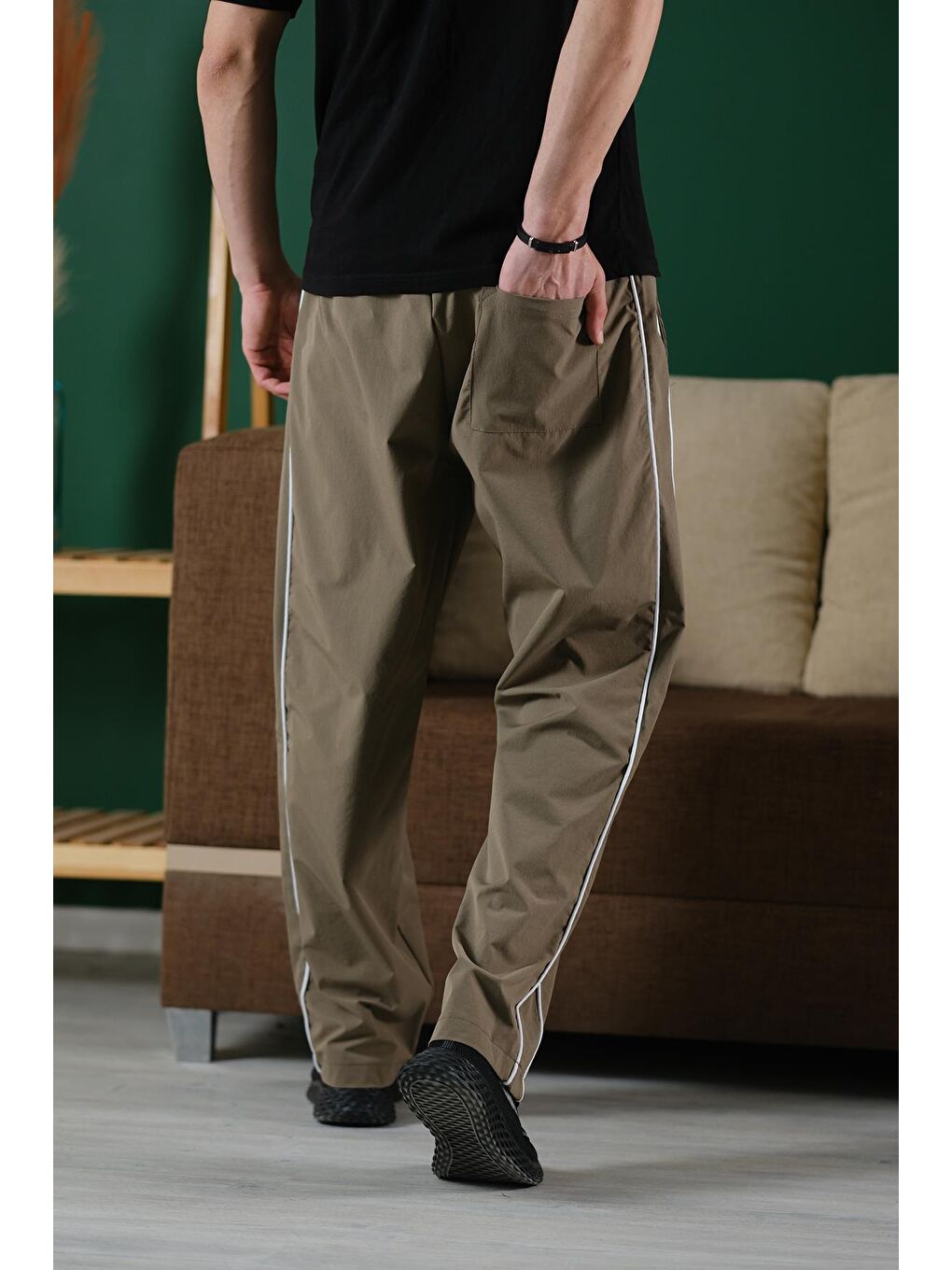 Yeşil Brand Rahat Kesim Kort Paraşüt Şeritli Outdoor Erkek Eşofman Alt-5