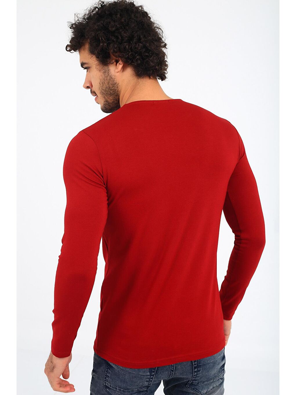 Bordo Mys Lion 4013 Slim Fit Likralı Uzun Kol Basic Tişört-2