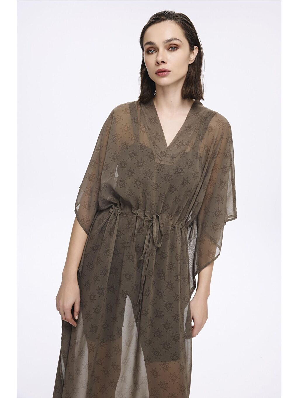 Güneş Desenli Haki Uzun Pareo 5051-1