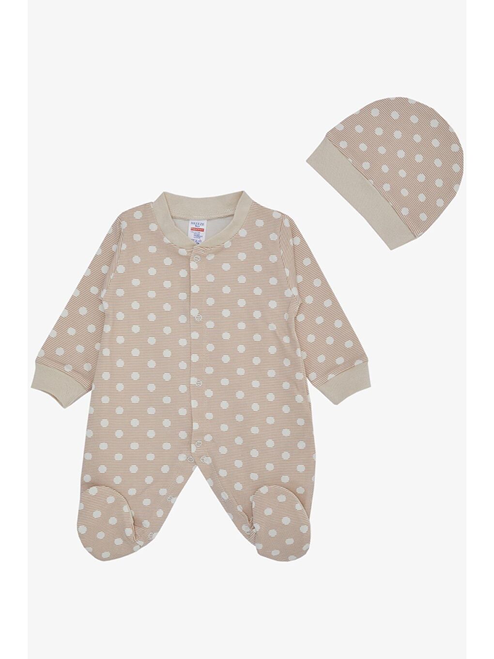 Erkek Bebek Patikli Tulum Çizgili Puantiye Desenli Bej (0-6 Ay)