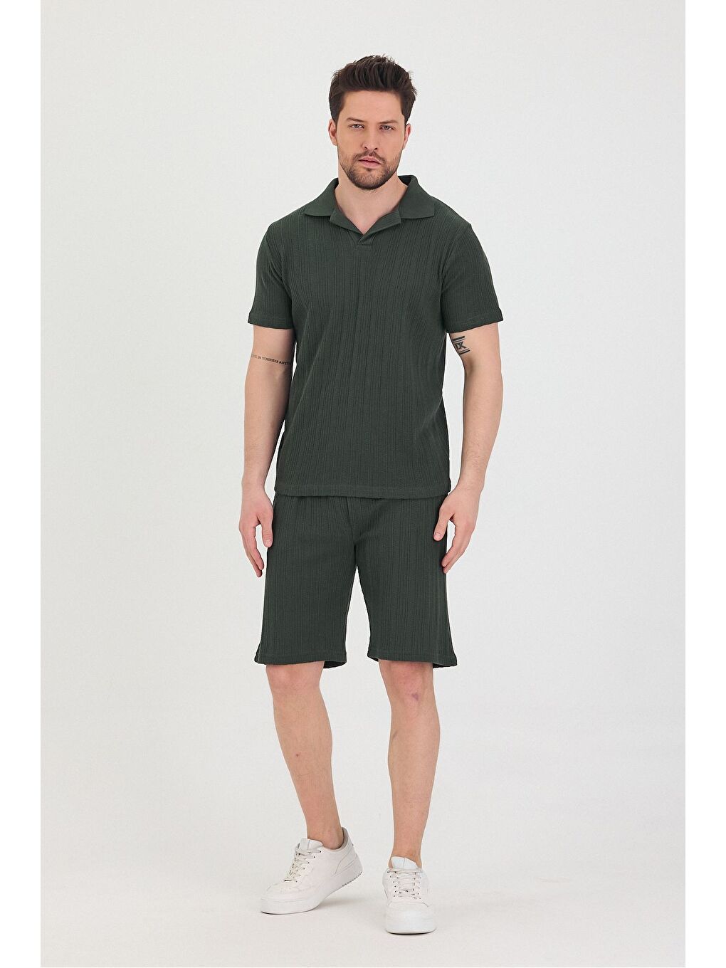 Haki Erkek Polo Yaka Tshirt Ve Şort Alt Üst Takım-1