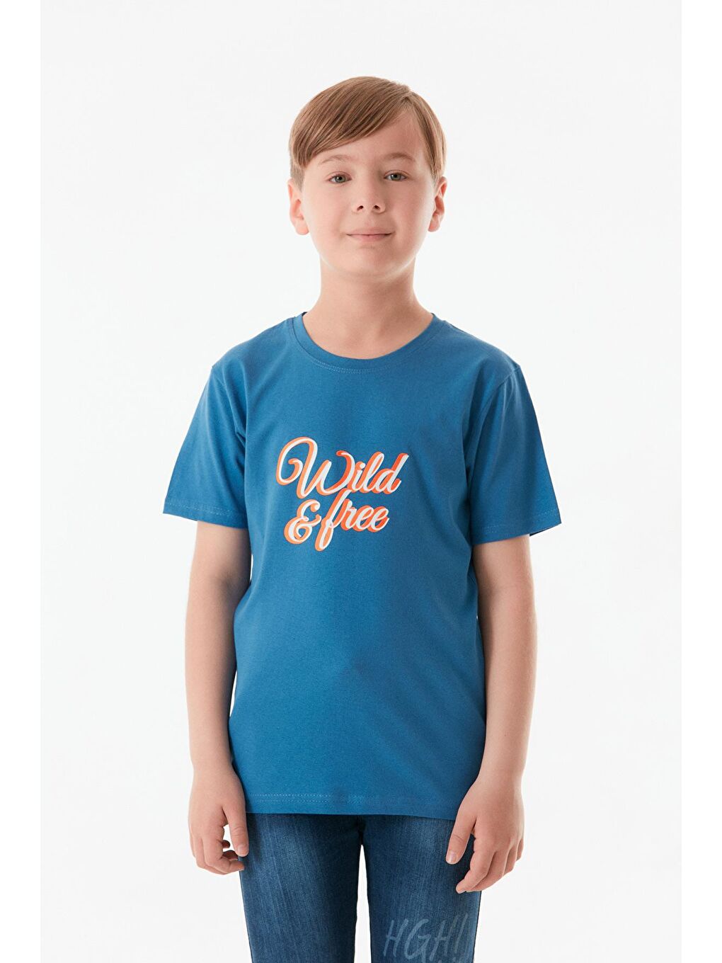 İndigo Önü Ve Arkası Baskılı Erkek Çocuk Tişört