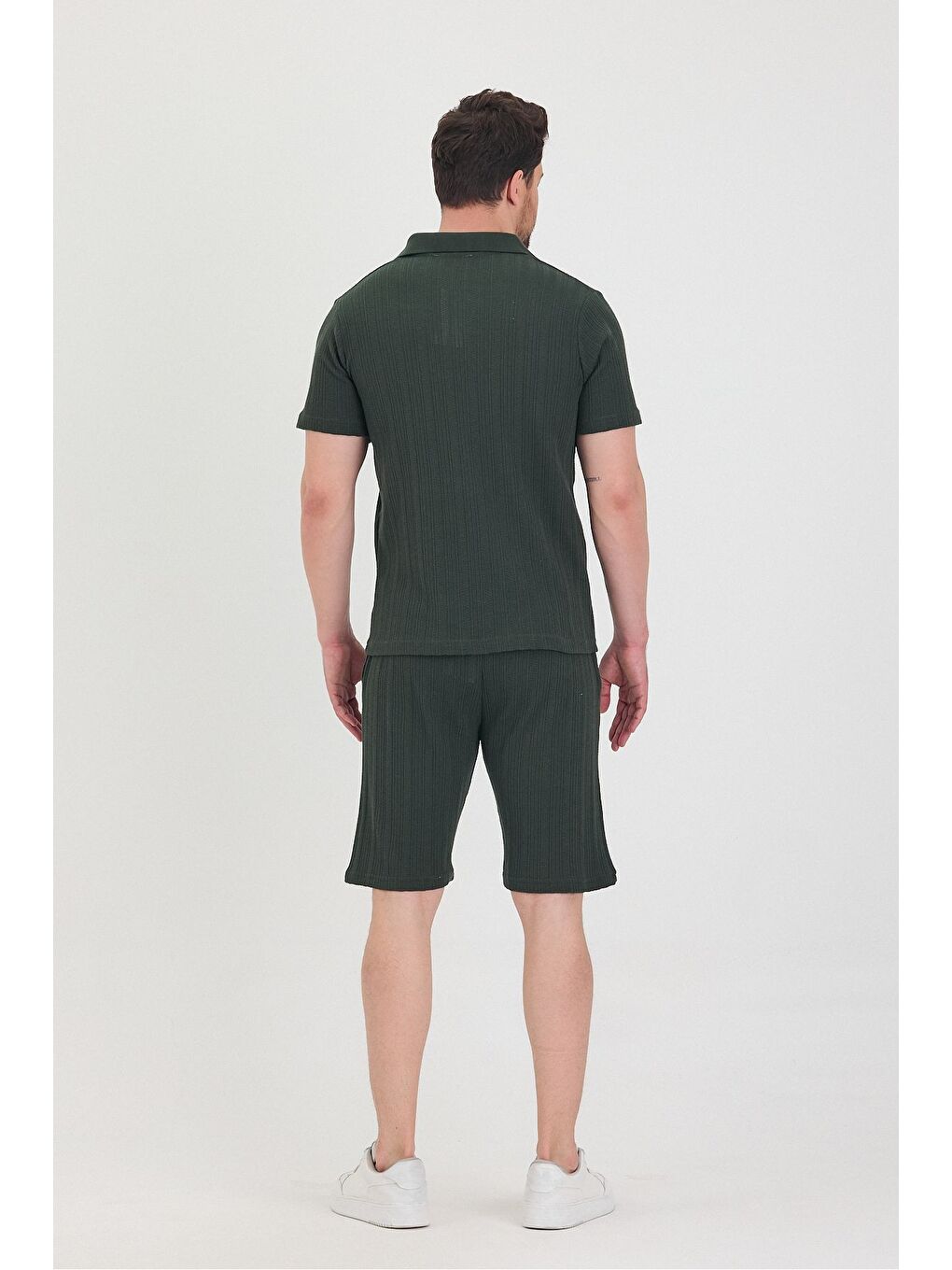 Haki Erkek Polo Yaka Tshirt Ve Şort Alt Üst Takım-7