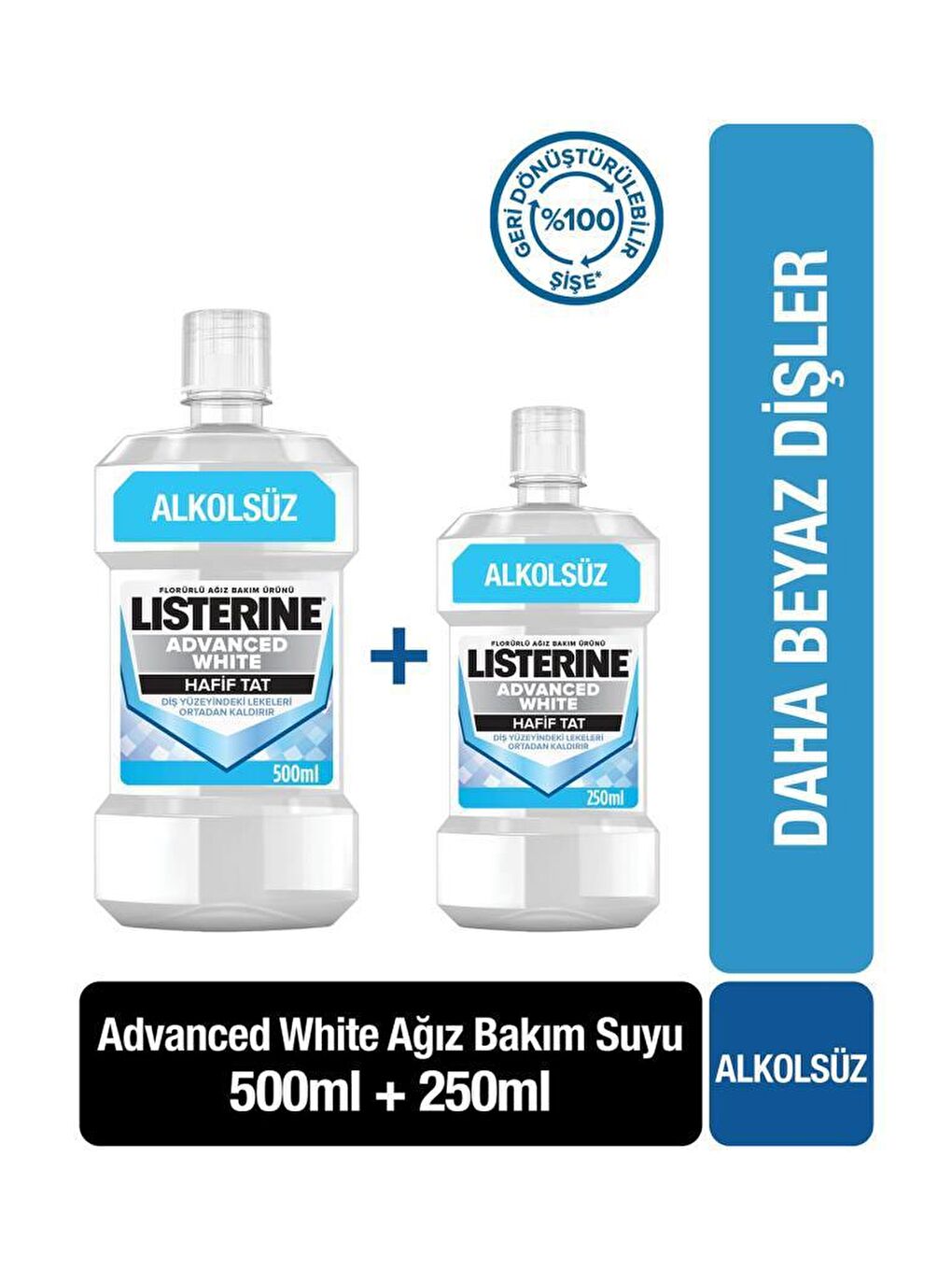 Listerine Renksiz Advanced White Hafif Tat Alkolsüz Ağız Bakım Suyu 500 ml + 250 ml Hediyeli Set