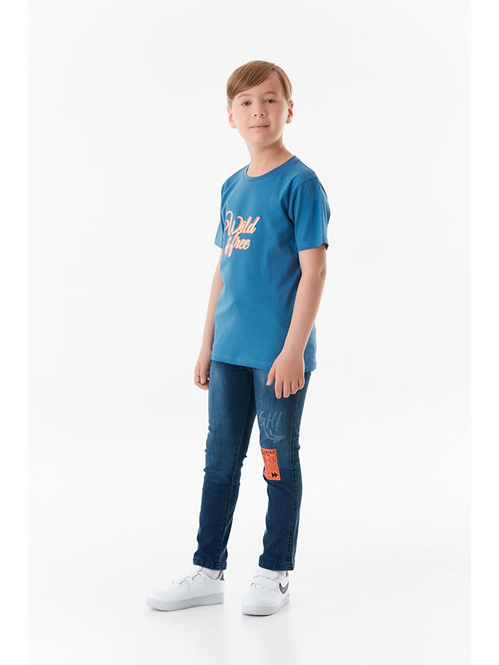 İndigo Önü Ve Arkası Baskılı Erkek Çocuk Tişört-1
