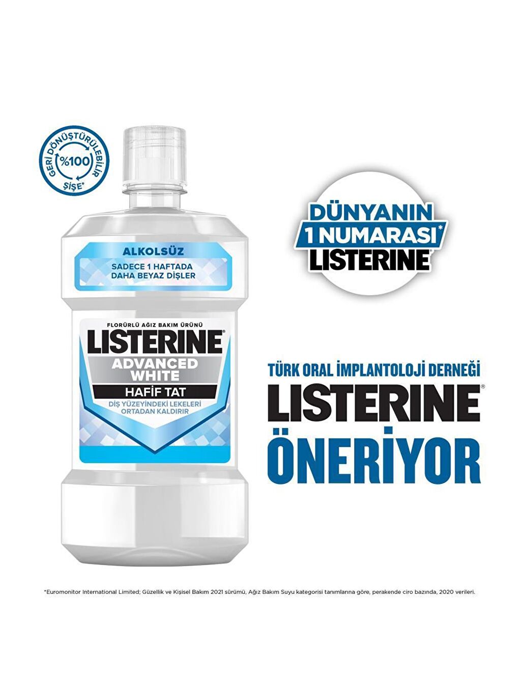 Listerine Renksiz Advanced White Hafif Tat Alkolsüz Ağız Bakım Suyu 500 ml + 250 ml Hediyeli Set - 2