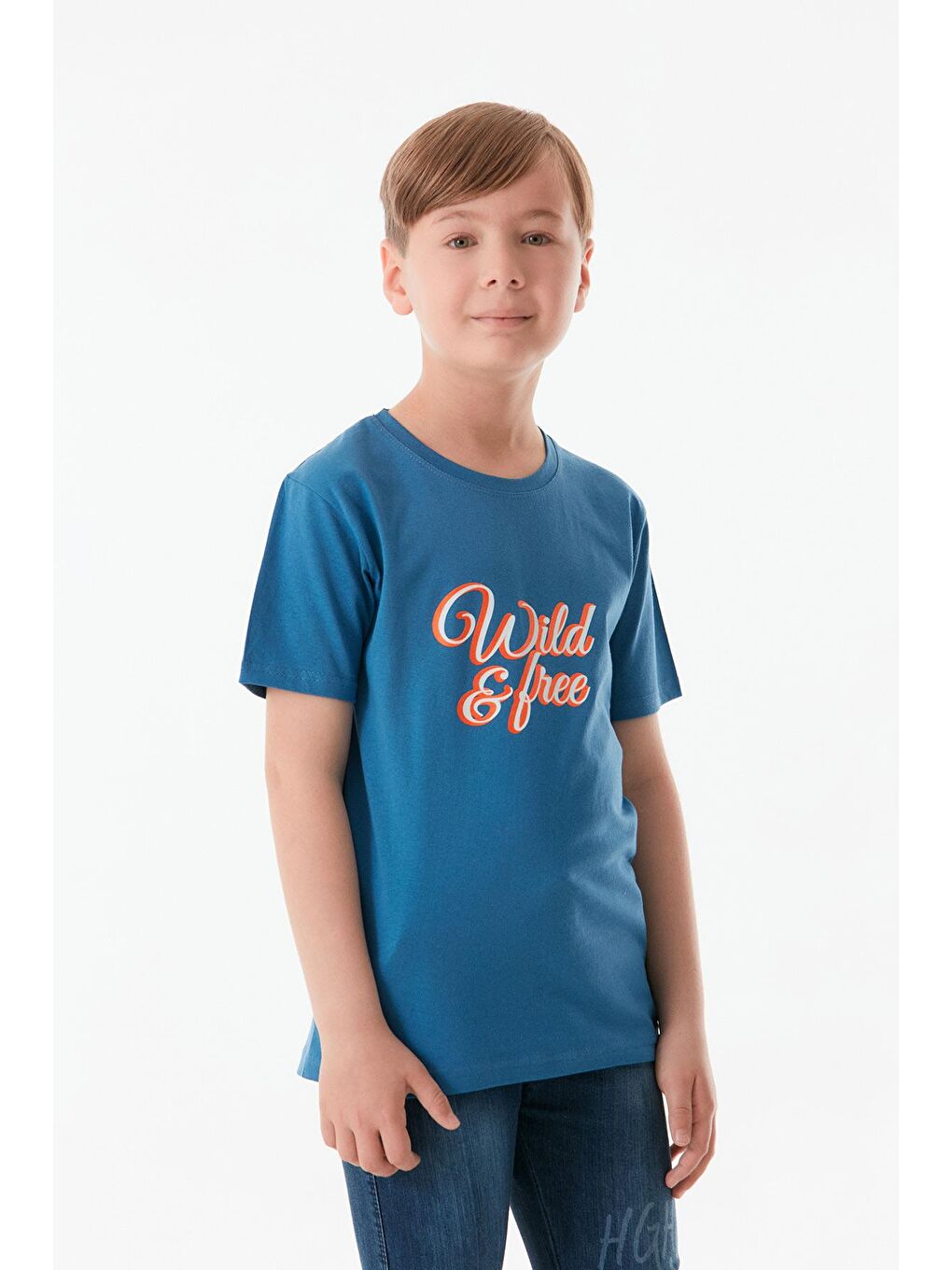 İndigo Önü Ve Arkası Baskılı Erkek Çocuk Tişört-2