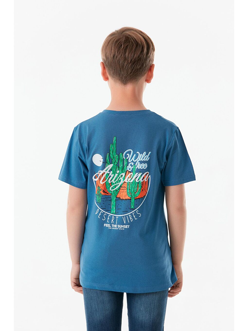 İndigo Önü Ve Arkası Baskılı Erkek Çocuk Tişört-3