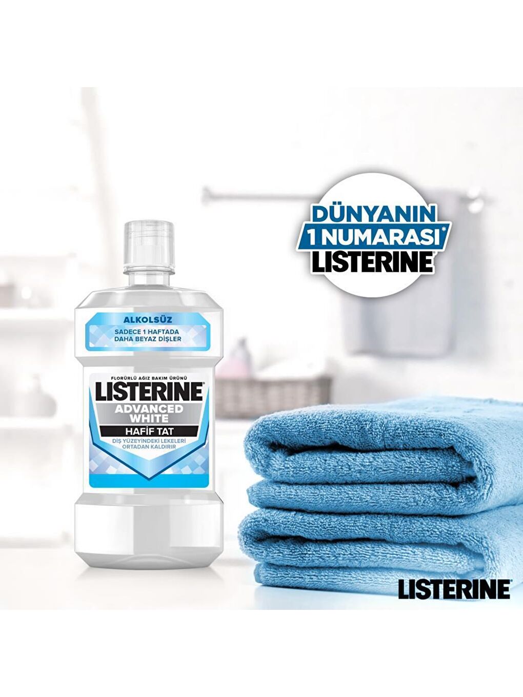 Listerine Renksiz Advanced White Hafif Tat Alkolsüz Ağız Bakım Suyu 500 ml + 250 ml Hediyeli Set - 3