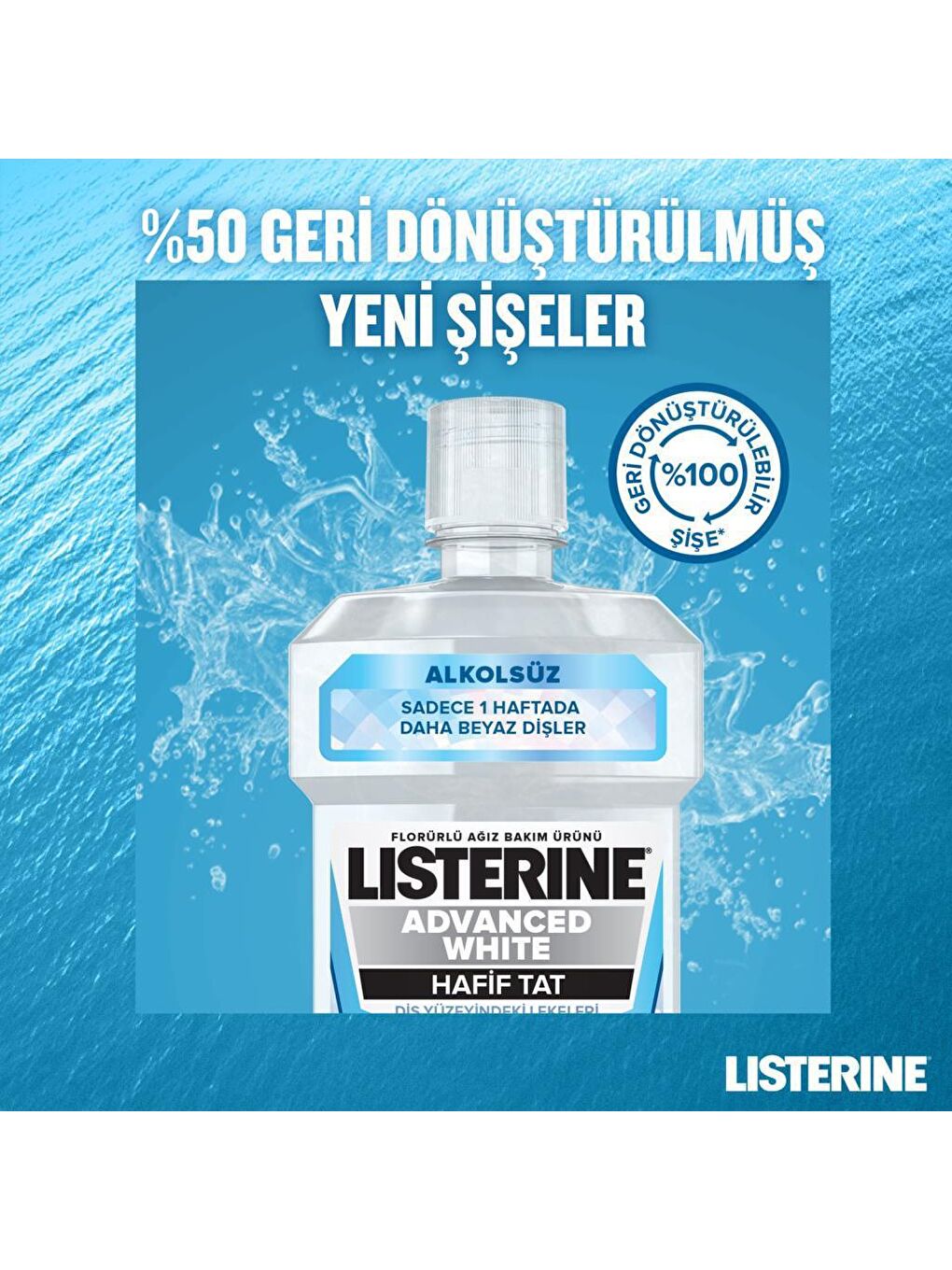 Listerine Renksiz Advanced White Hafif Tat Alkolsüz Ağız Bakım Suyu 500 ml + 250 ml Hediyeli Set - 5