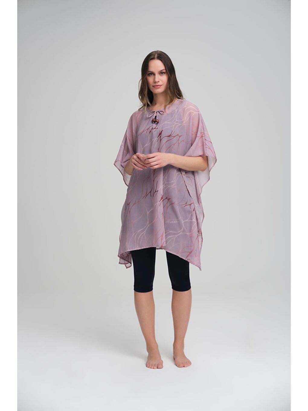 Pembe Desenli Pudra Kısa Pareo 4013