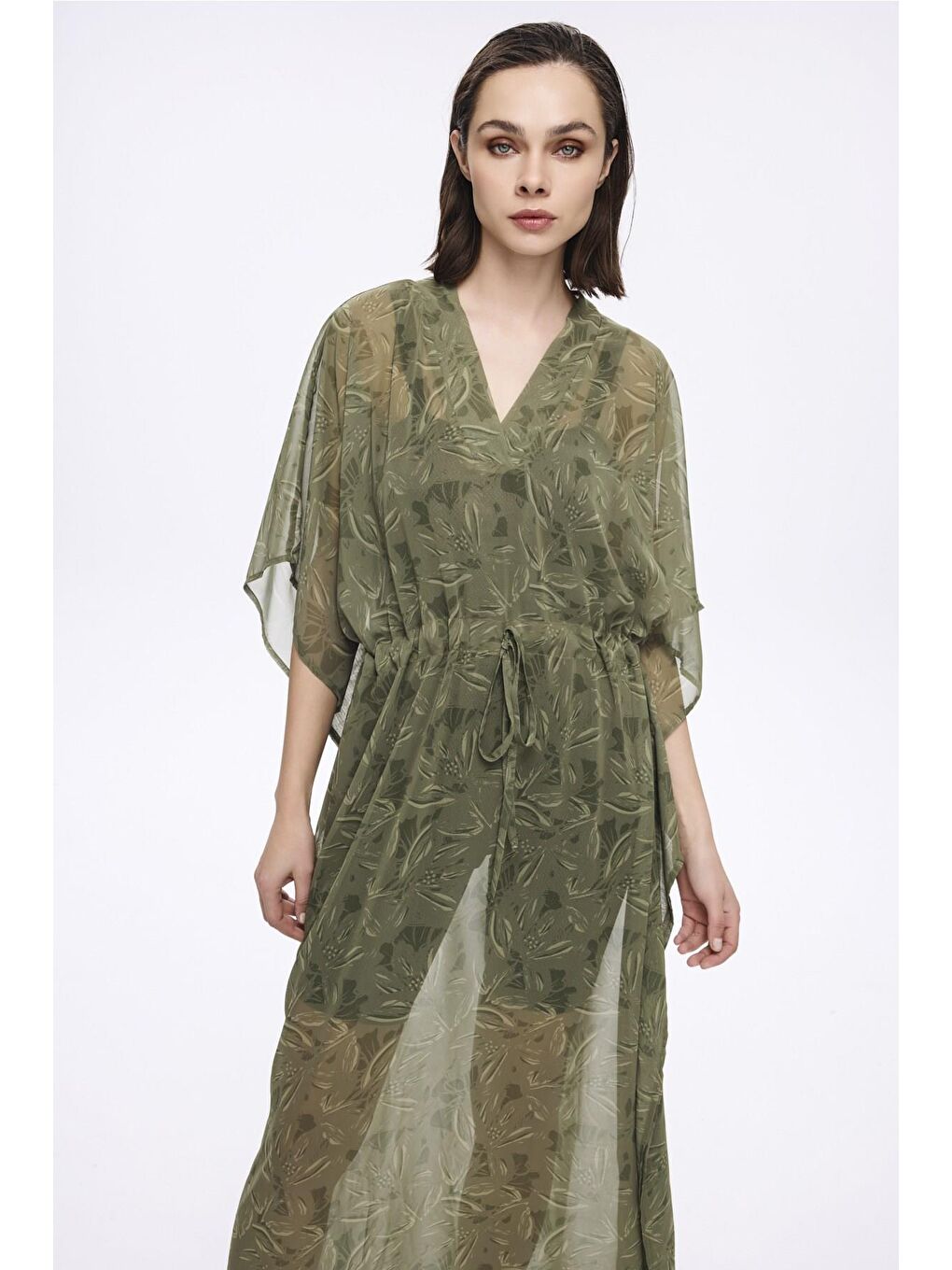 Floral Desenli Yeşil Uzun Pareo 5060-1