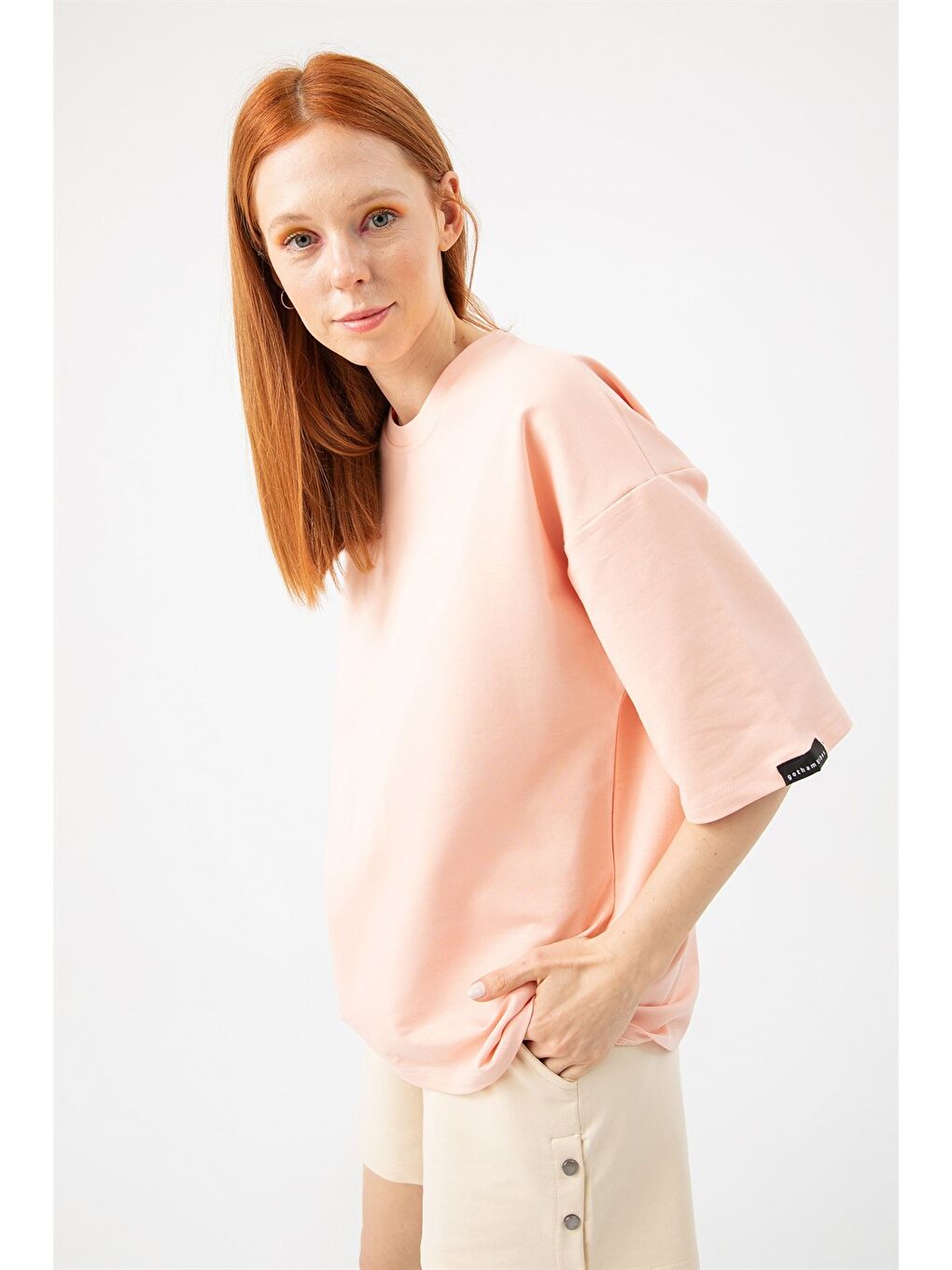 Kadın Base Oversize Mercan T-Shirt