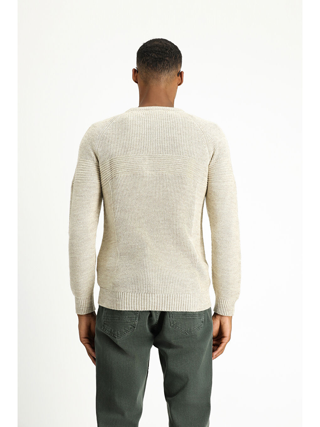 Bej Bisiklet Yaka Regular Fit Dikişsiz Desenli Triko Kazak-4