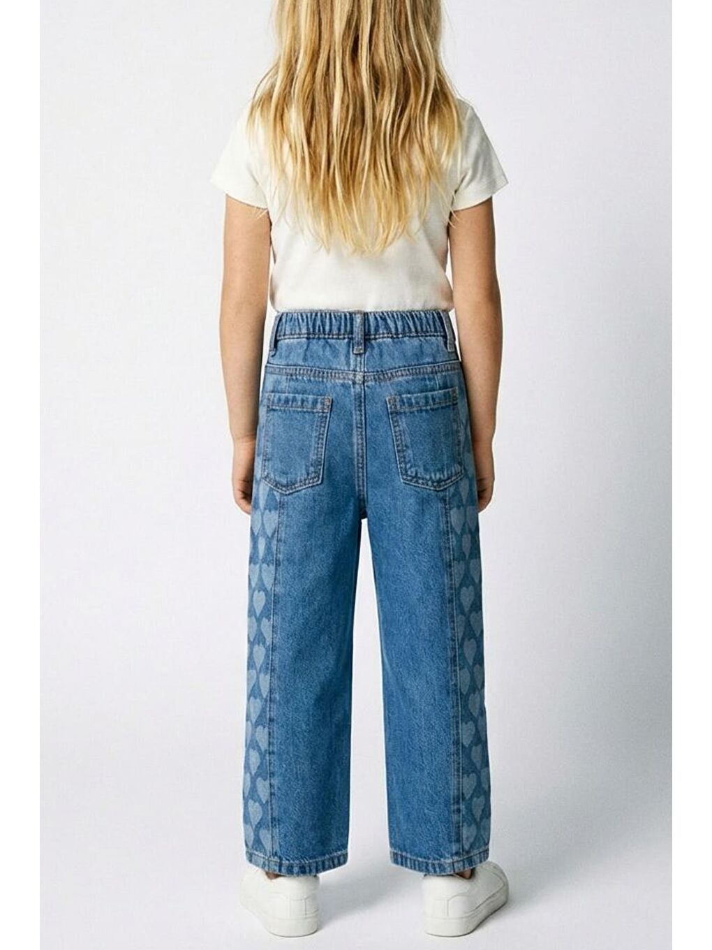 Kız Çocuk Mavi Kalp Desenli Jean Pantolon-1