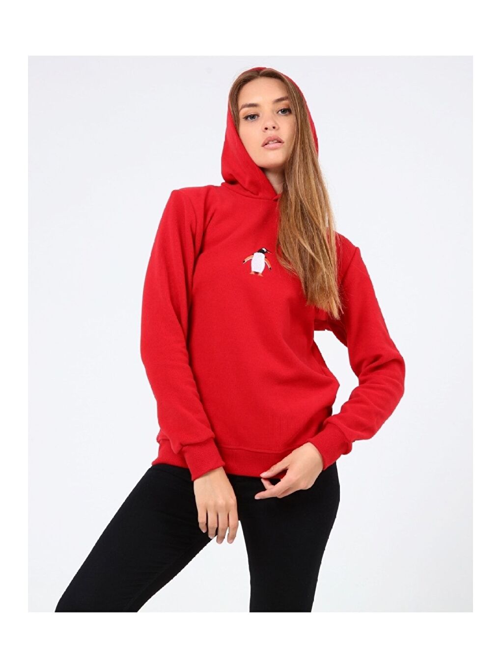 GENIUS STORE Kırmızı Store Kadın Selanik Outdoor Kapüşonlu Sweatshirt Nakış Işlemeli PENGUEN-KAPŞONLU - 2