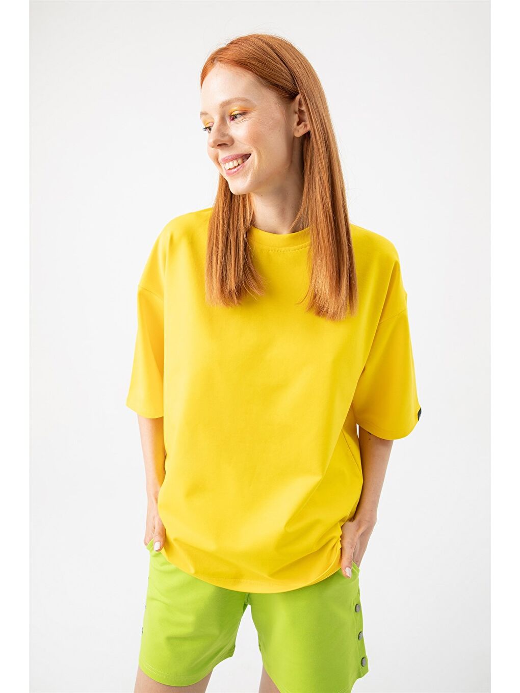 Kadın Base Oversize Sarı T-Shirt