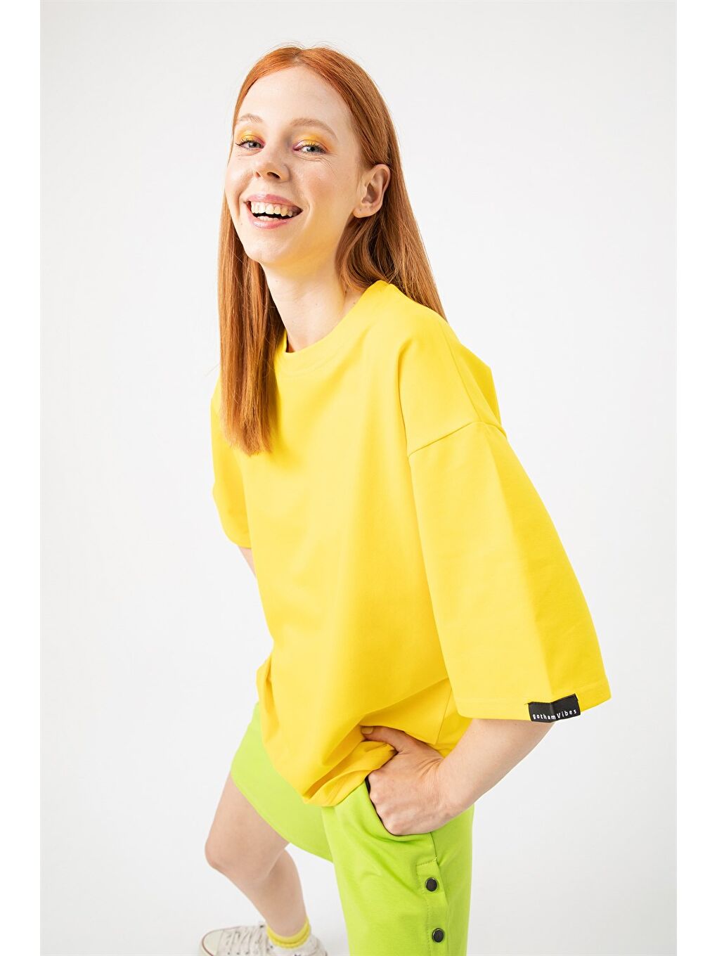Kadın Base Oversize Sarı T-Shirt-1