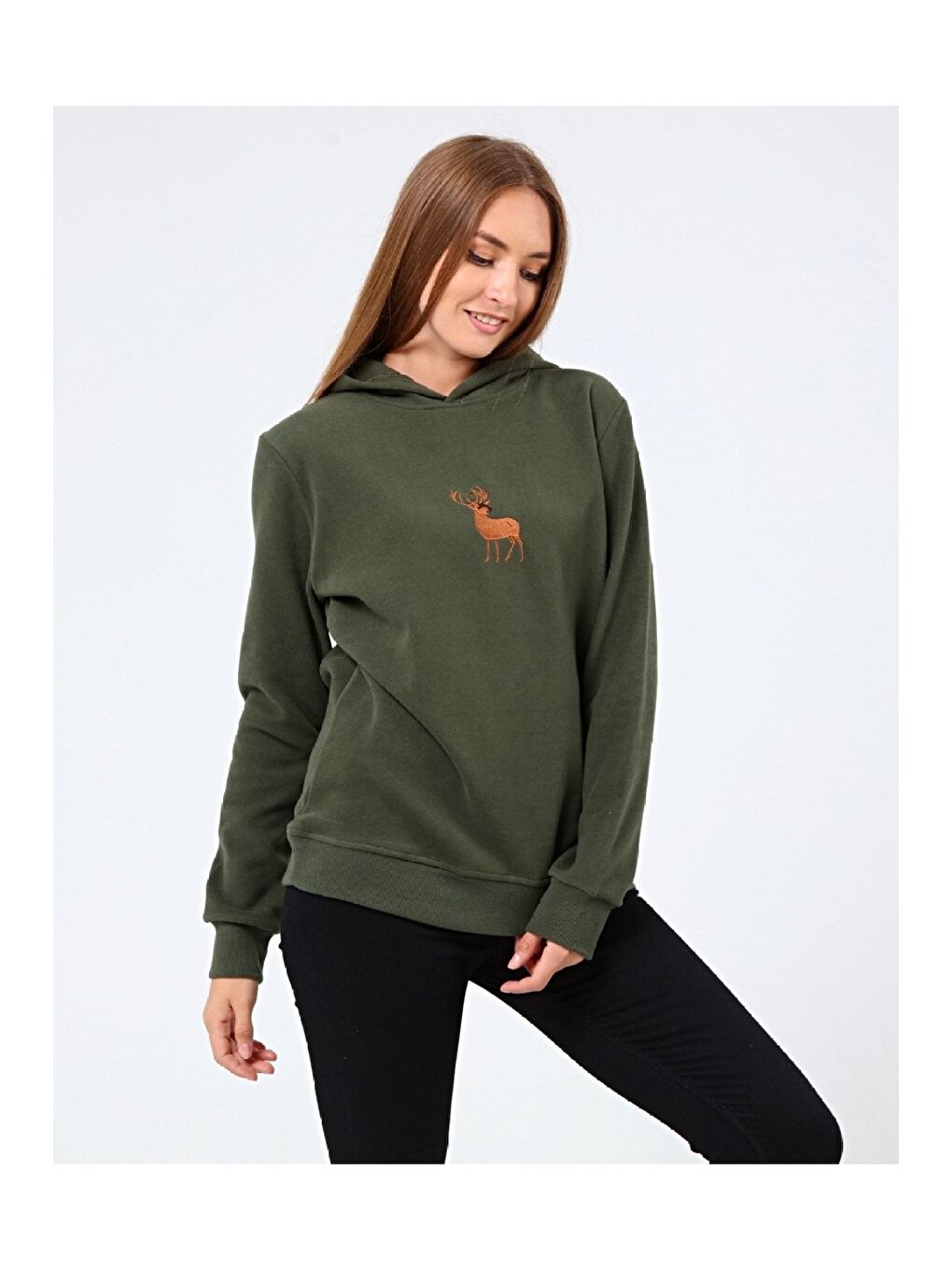 GENIUS STORE Haki Store Kadın Selanik Outdoor Kapüşonlu Sweatshirt Nakış Işlemeli GEYİK-KAPŞONLU - 1