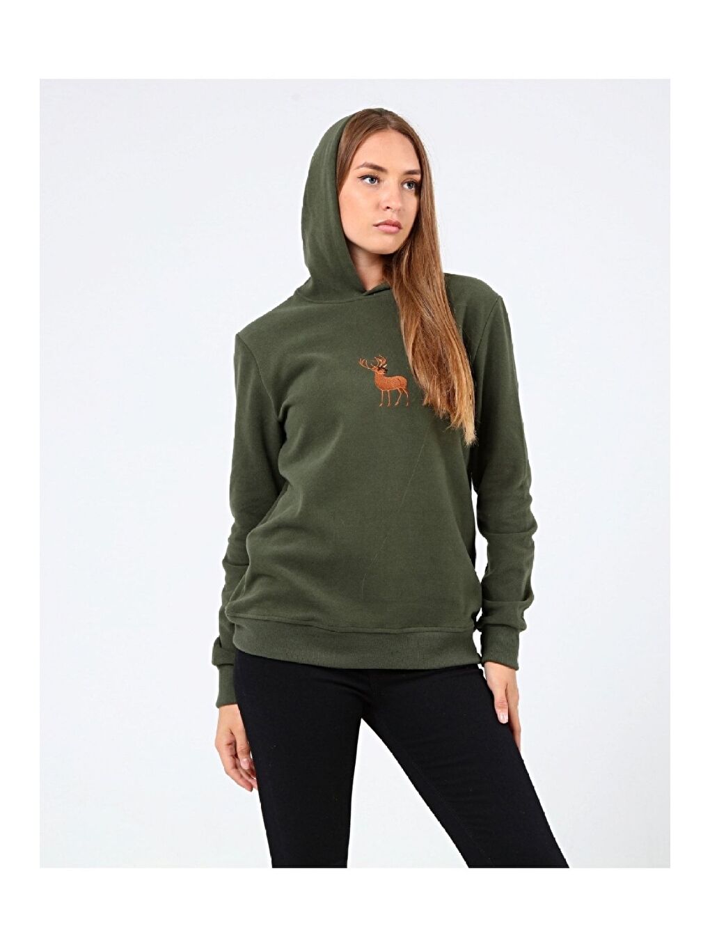 GENIUS STORE Haki Store Kadın Selanik Outdoor Kapüşonlu Sweatshirt Nakış Işlemeli GEYİK-KAPŞONLU - 2