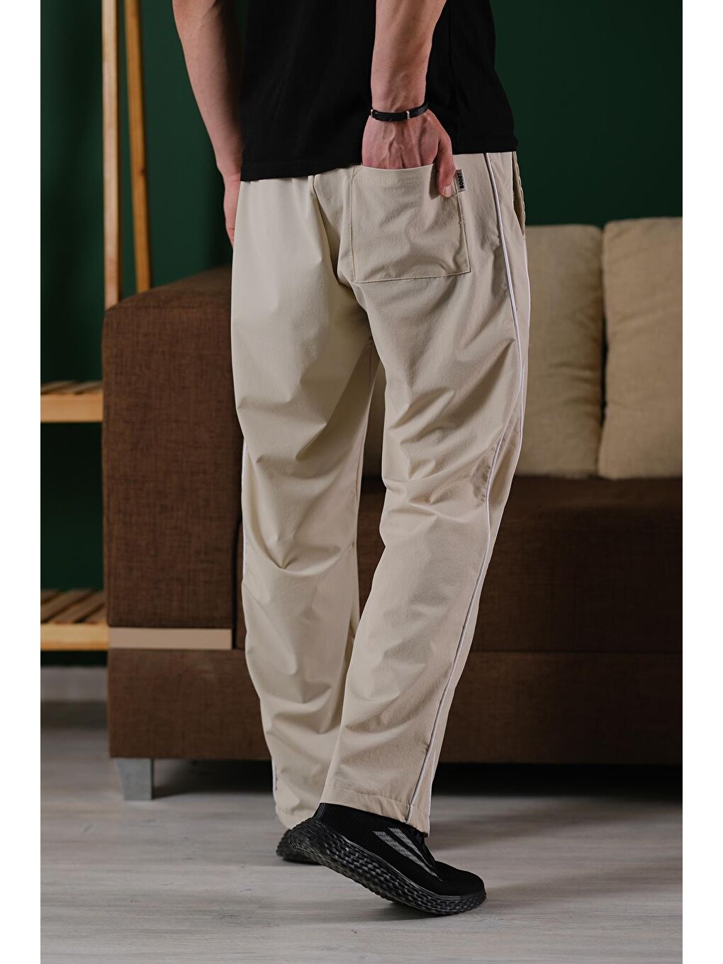 Bej Brand Rahat Kesim Kort Paraşüt Şeritli Outdoor Erkek Eşofman Alt-6