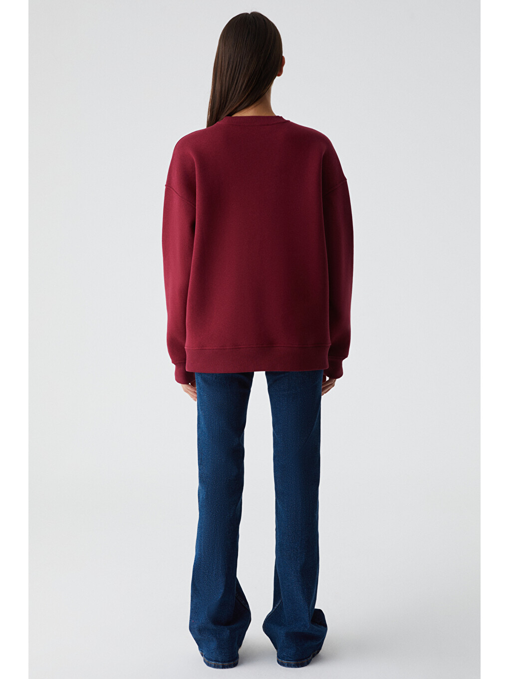 Rıcennı Kadın Bisiklet Yaka Oversize Bordo Sweatshirt-4