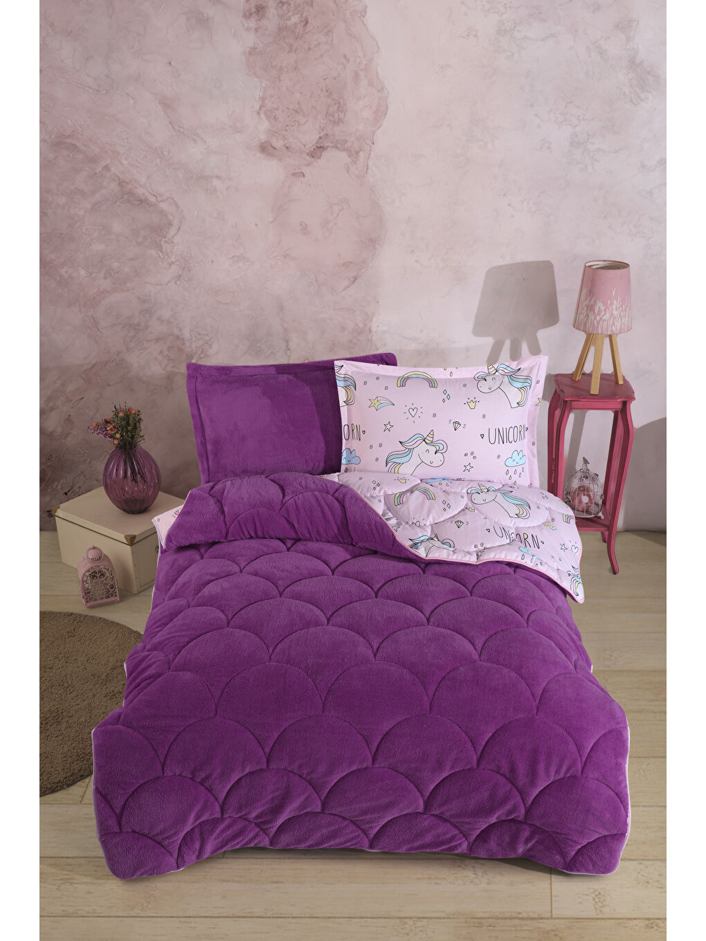 Pembe Wellsoft Tek Kişilik Uyku Seti Çift Taraflı