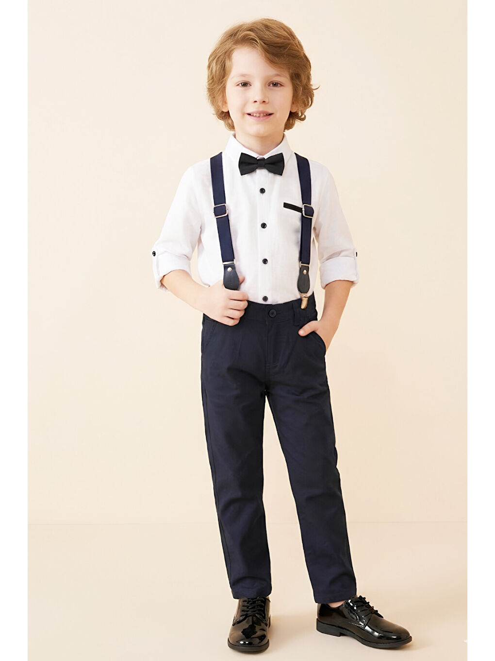 Siyah Erkek Çocuk 4'lü Takım (Pantolon+Gömlek+Askılı Kemer+Papyon) 12664B-4