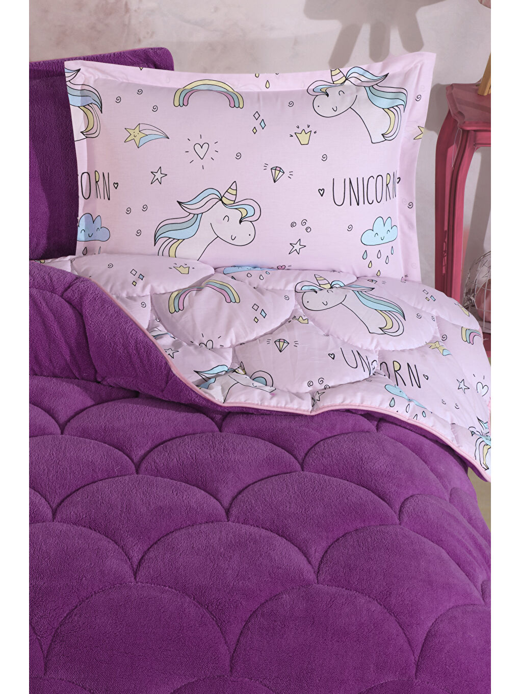 Pembe Wellsoft Tek Kişilik Uyku Seti Çift Taraflı-2