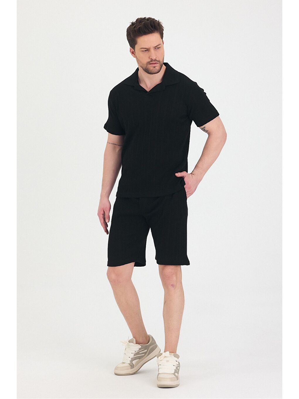 Siyah Erkek Polo Yaka Tshirt Ve Şort Alt Üst Takım
