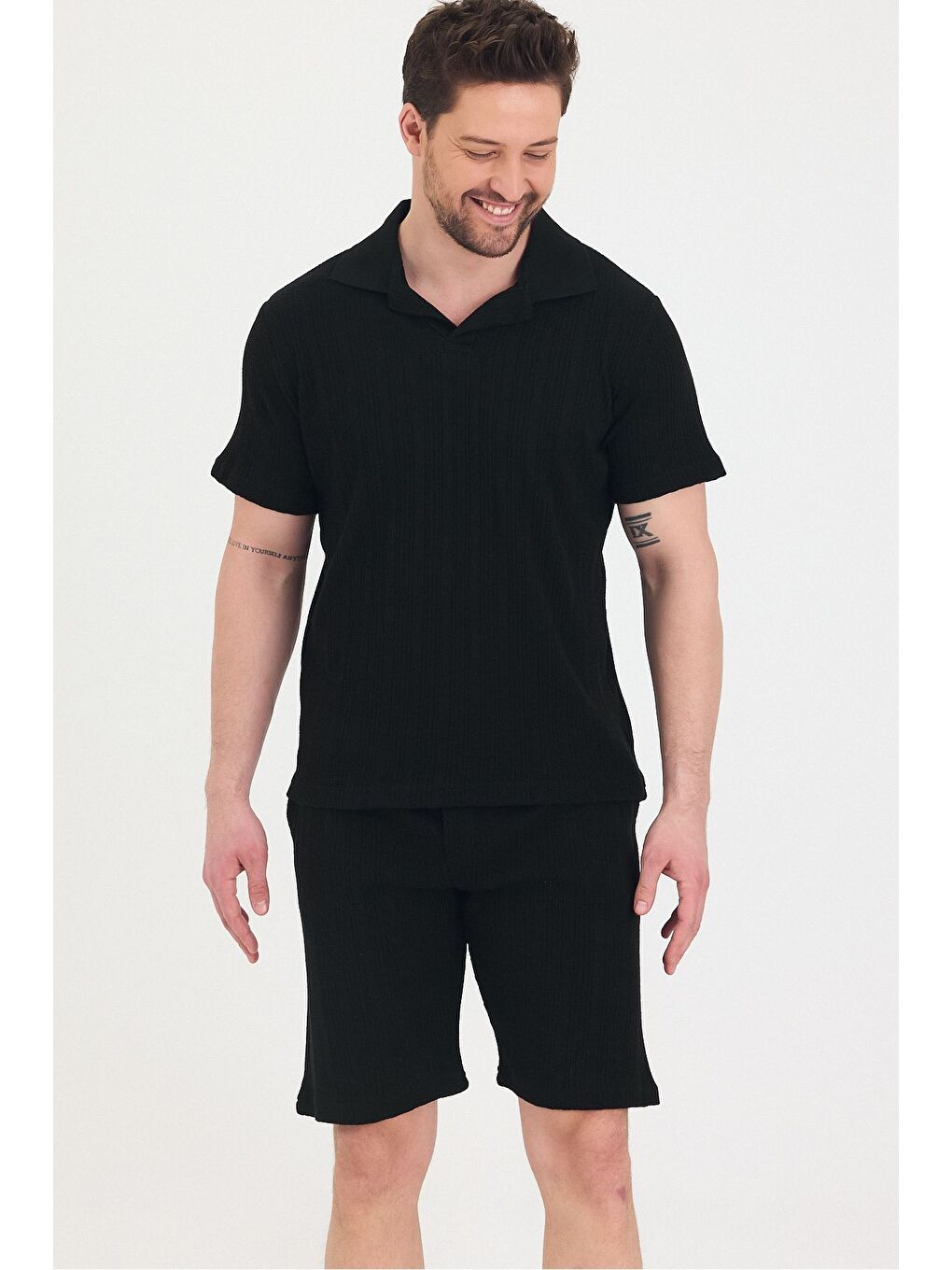 Siyah Erkek Polo Yaka Tshirt Ve Şort Alt Üst Takım-1